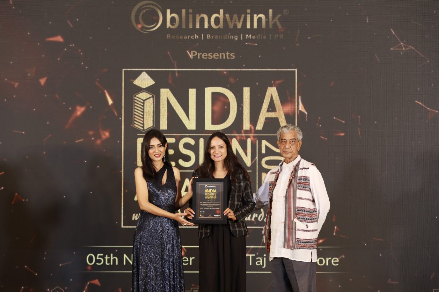 MSSV receiving the India Design Awards 2023 for Most Stylish Contemporary Architecture for Residential Projects in Bangalore